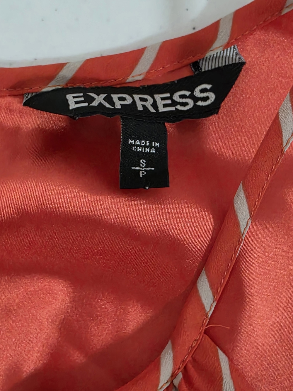 Express Coral Stripe Halter Fit & Flare Dress Tie Waist Keyhole Neckline | Sz S - Picture 10 of 12